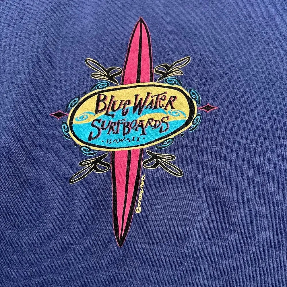 Vintage Crazy Shirts Hawaii Blue Water Surfboards T-Shirt XL Made in USA Surf - Picture 10 of 11